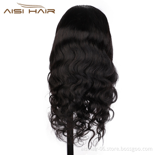 Aisi Hair High Quality Long Wavy Natural Black Wig Body Wave Swiss Lace Wig Synthetic Lace Frontal Hair Wigs For Black Women